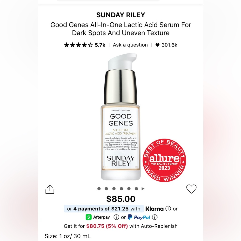 Sunday Riley Good Genes Lactic Acid Treatment 1.0 fluid oz - Brand New in Box! - Picture 2 of 7